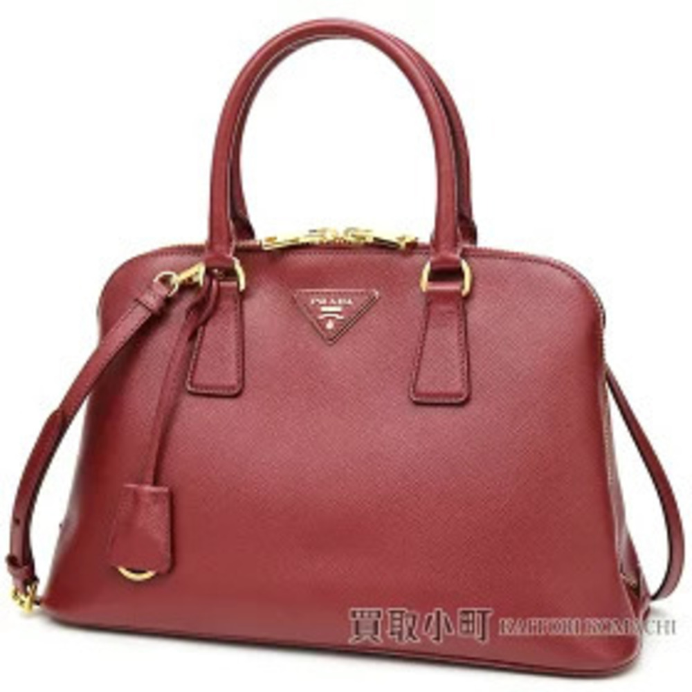 Prada Promenade Bag Saffiano Cherry Calfskin Triangle Shoulder Handbag Cerise